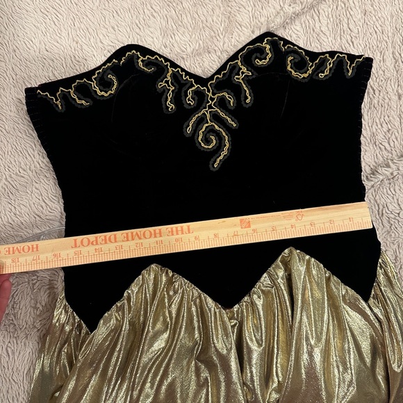 vintage 1980s gunne sax style Black Gold Bow Strapless Holiday Dress Bow - Picture 4 of 14